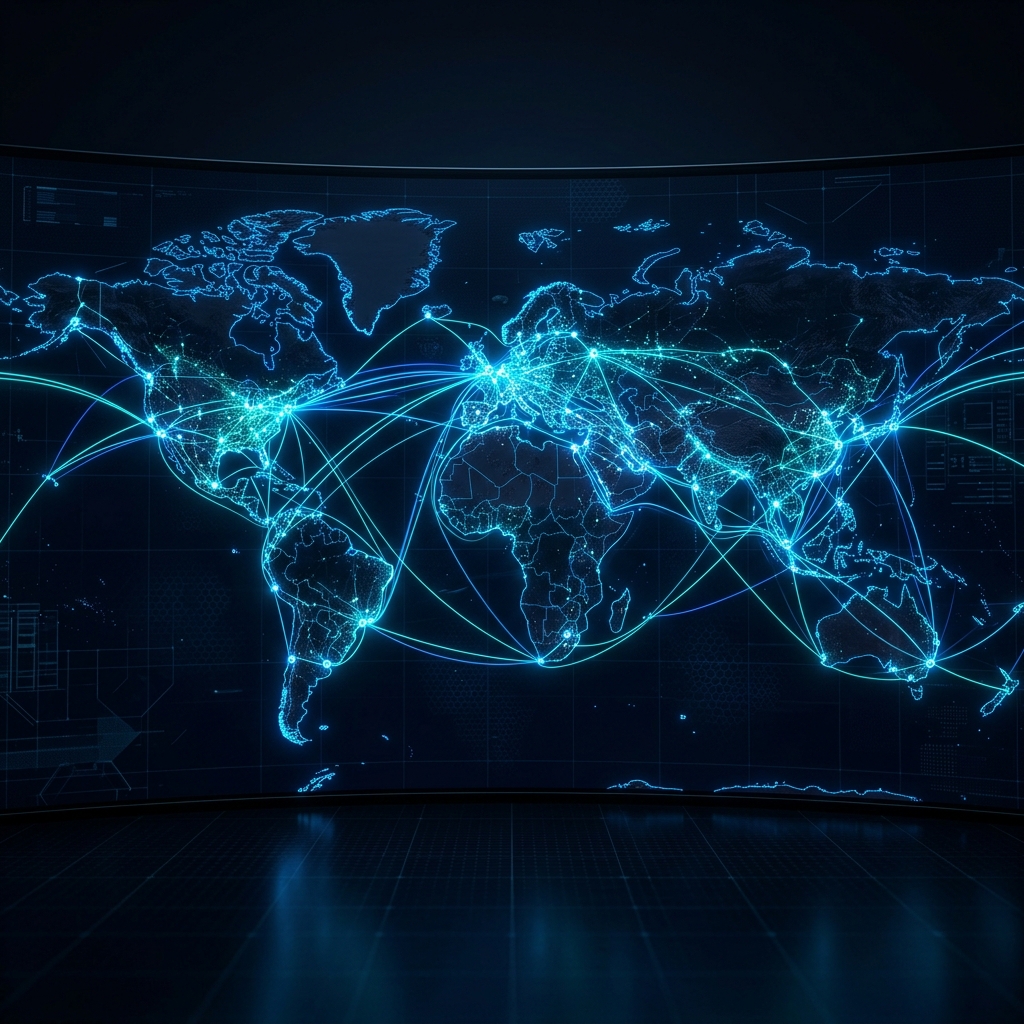 Global logistics network map showing connected routes across India and worldwide