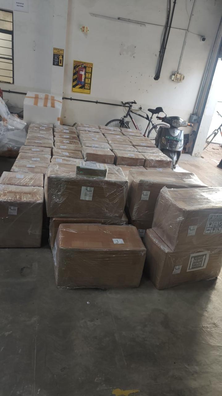Electric scooter professionally wrapped in protective film and tape ready for safe transport
